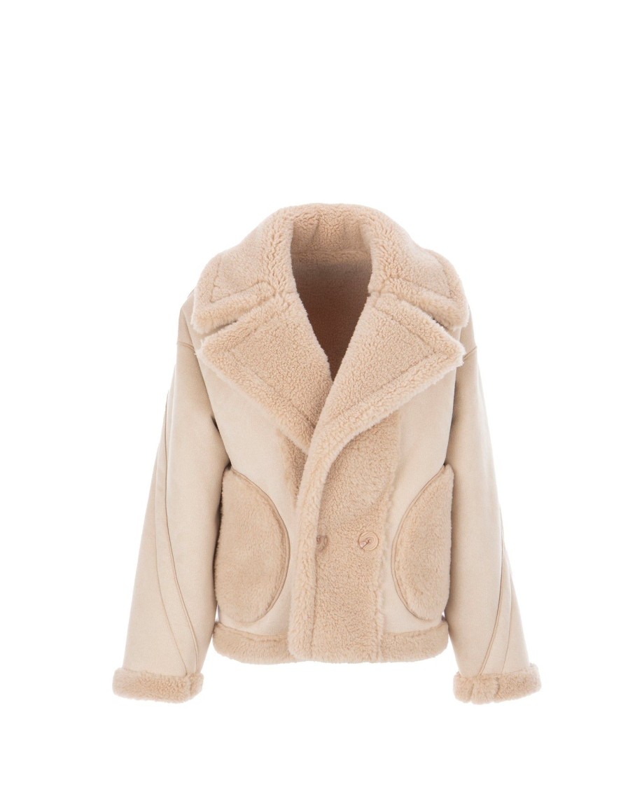 Women Arara for BLAIZ Coats & Jackets | Beige Faux Collar Fur Reversible Jacket