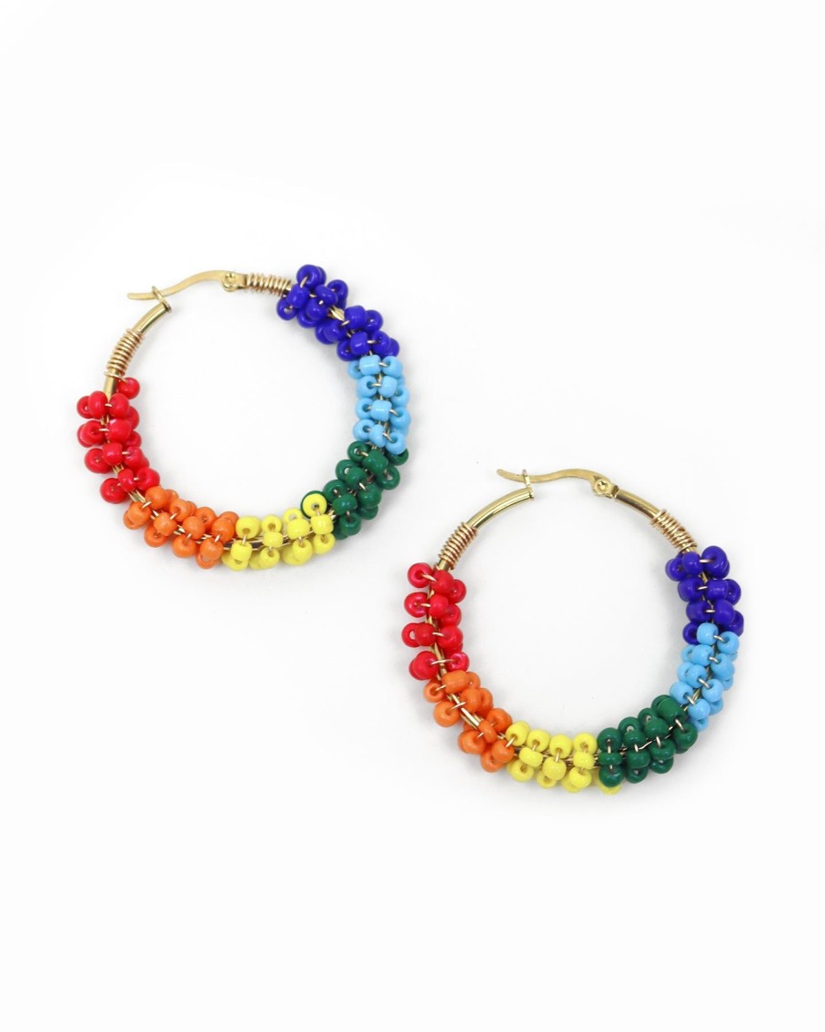 Women 227 Earrings | Rainbow Beaded Hoops