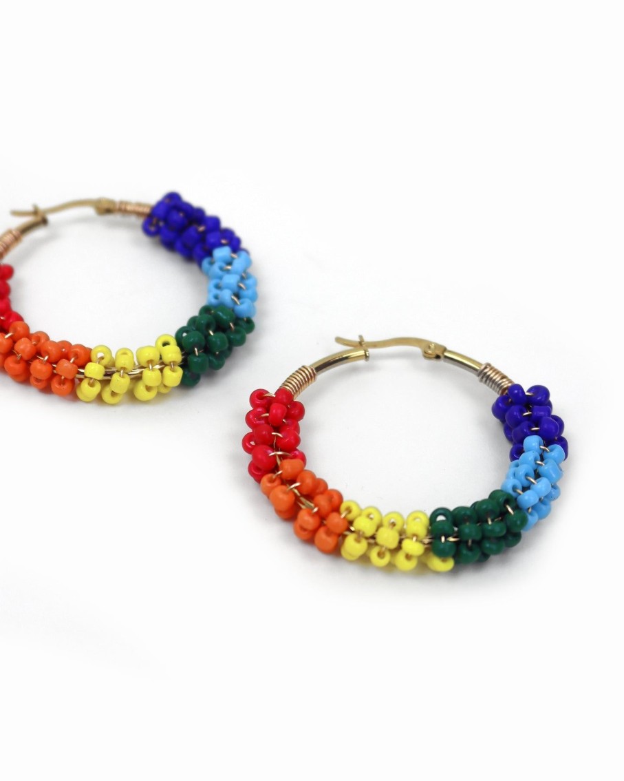 Women 227 Earrings | Rainbow Beaded Hoops