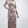 Women Lobo Rosa Dresses | Pink Tropical Velvet Wrap Midi Dress