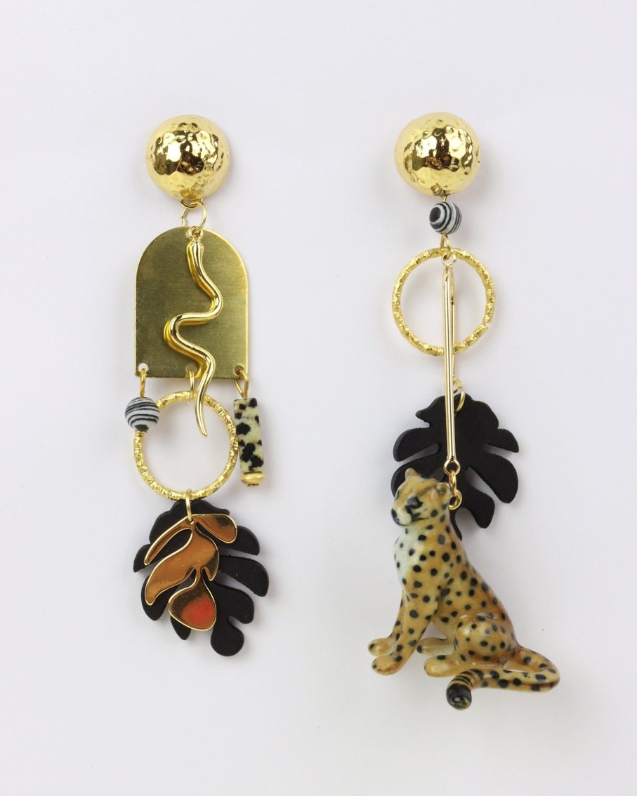 Women Midnight Foxes Studio Earrings | Cheetah, Snake & Monstera Earrings