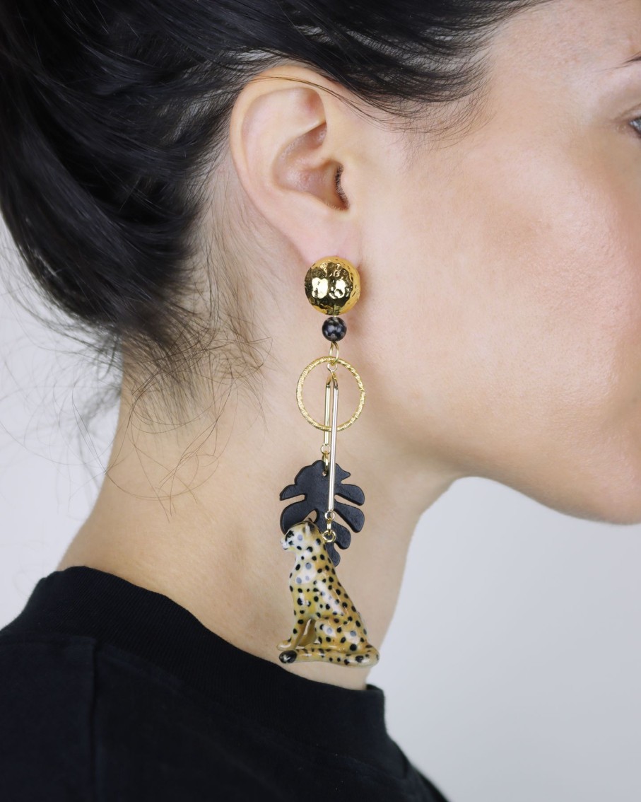 Women Midnight Foxes Studio Earrings | Cheetah, Snake & Monstera Earrings