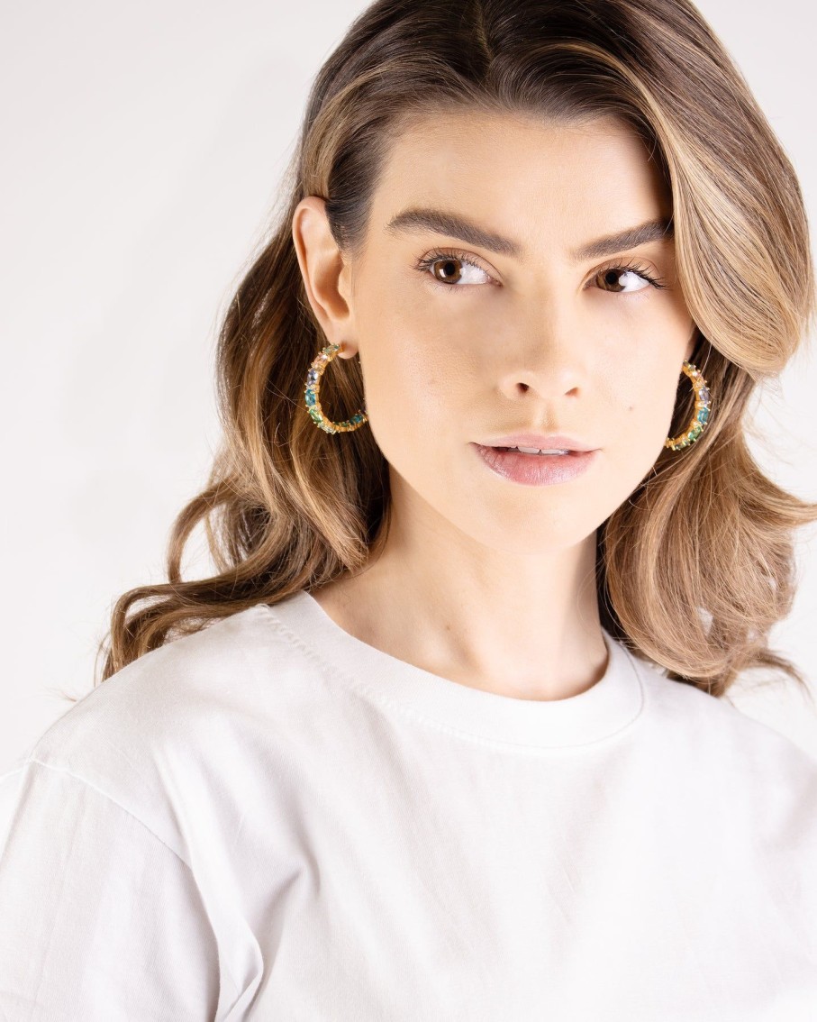 Women 227 Earrings | Gold Sunset Gem Hoop Earrings