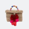 Women Le Pom Pom Beach Bags | Woven Box Bag With Pom Poms