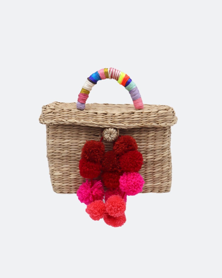 Women Le Pom Pom Beach Bags | Woven Box Bag With Pom Poms