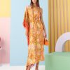 Women CeliaB Dresses | Orange Sedna One Shoulder Fringe Midi Dress