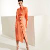 Women Tufi Dresses | Coral Orange Asymmetrical Blazer Midi Dress