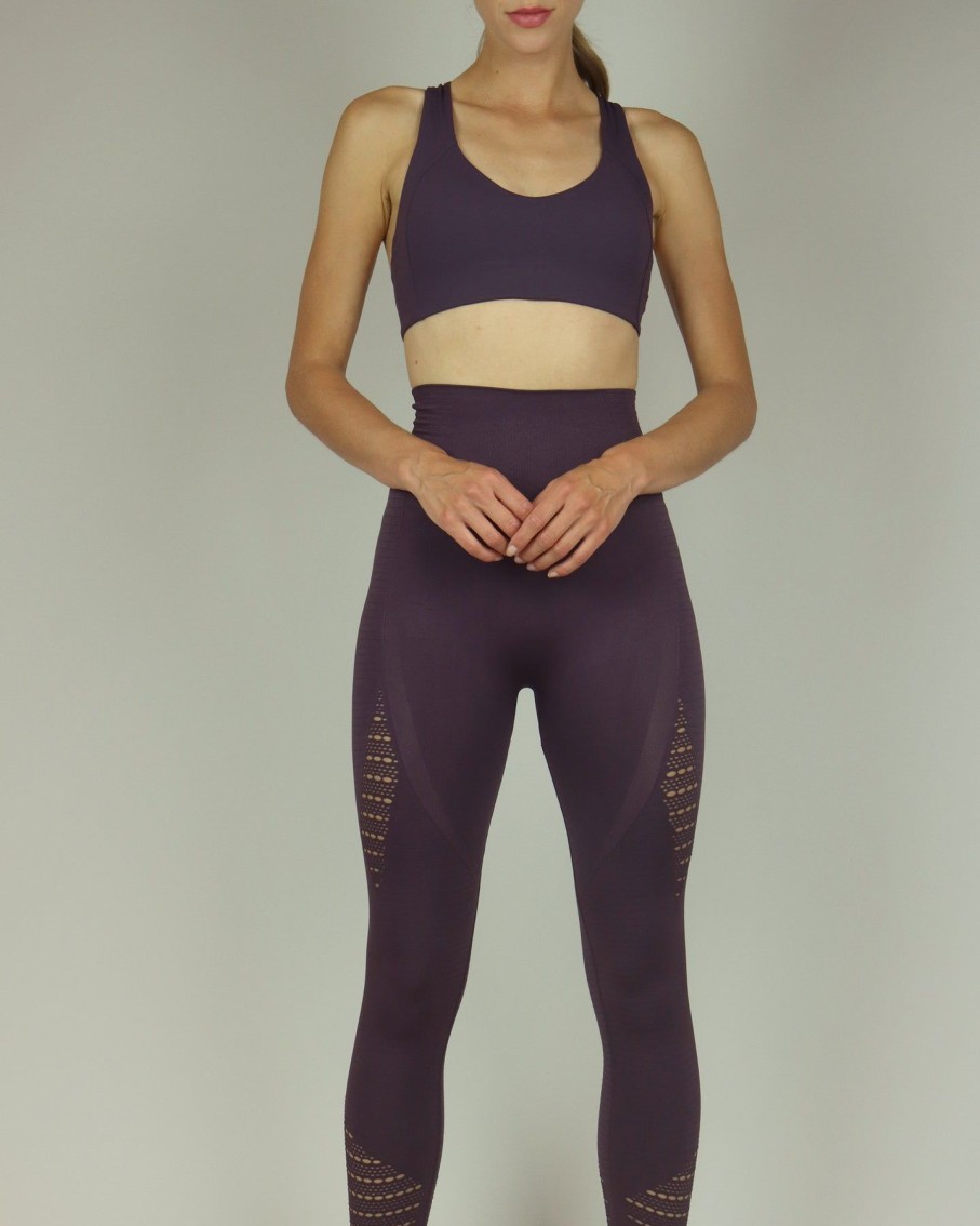 Women BLAIZ Activewear Activewear | Purple Fishnet High-Waisted Leggings