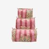 Women Ayras World Wash Bags | Blush Pink Block Printed Cotton Quilted Makeup/Washbag (Set Of 3)