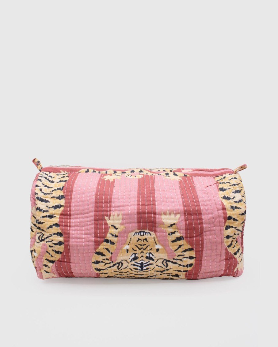 Women Ayras World Wash Bags | Blush Pink Block Printed Cotton Quilted Makeup/Washbag (Set Of 3)