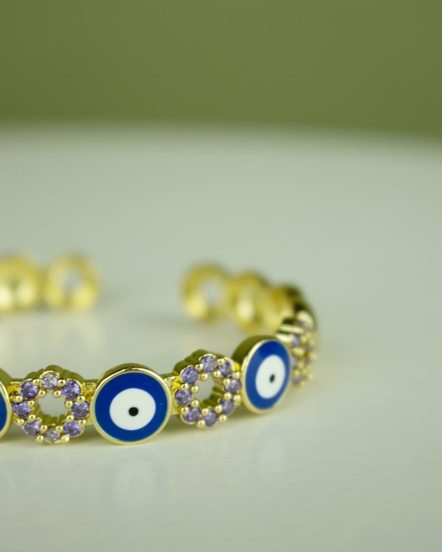 Women 227 Bracelets | Navy Blue Evil Eye Lilac Gem Gold Cuff Bracelet