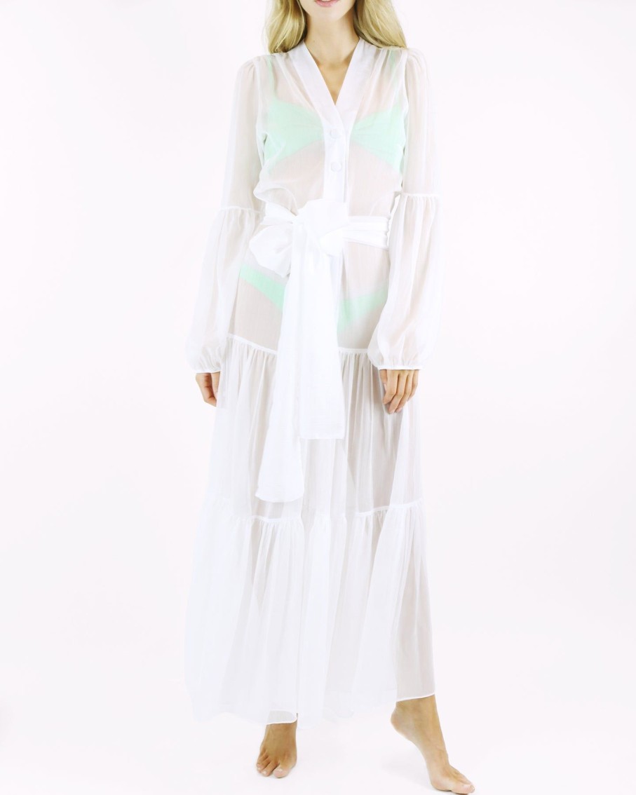 Women Karla Vivian Dresses | Off White Flowy Long Shirt Cover-Up