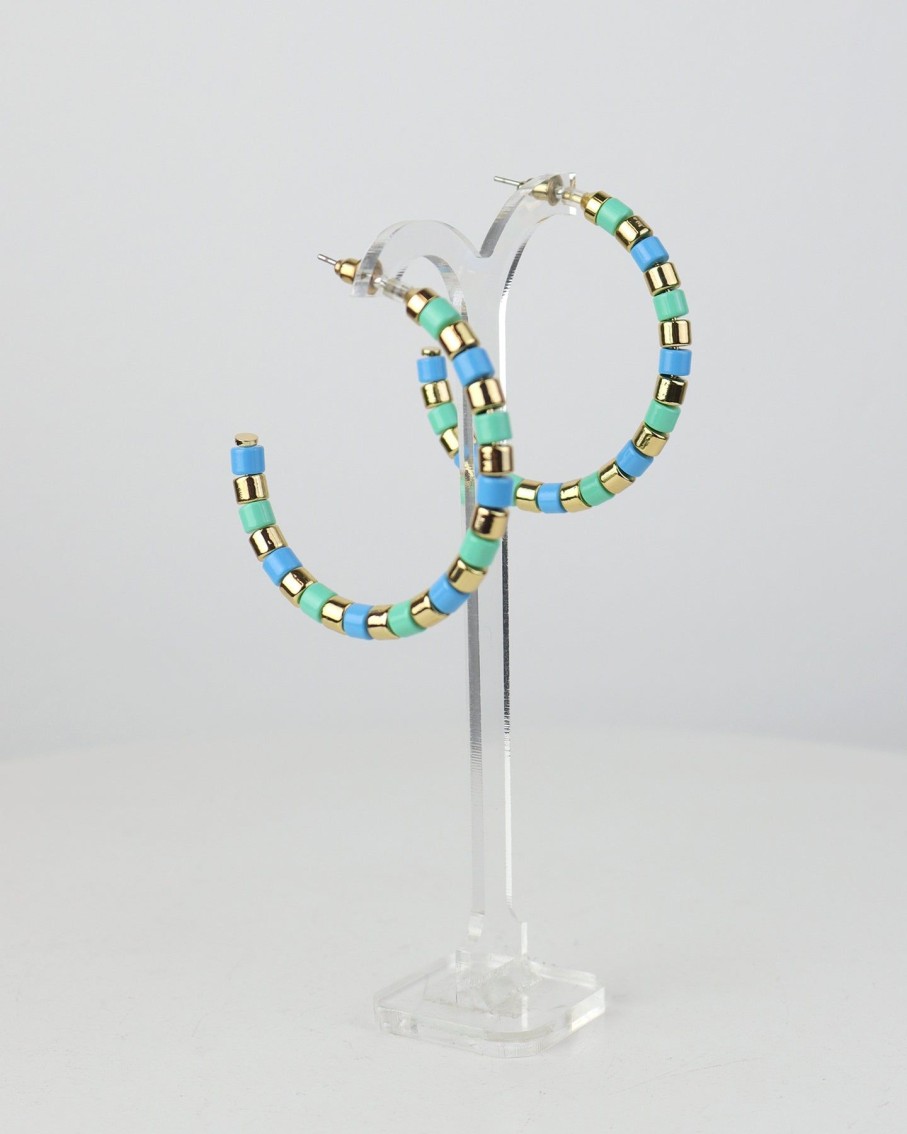 Women 227 Earrings | Minted Blue And Green Striped Hoops