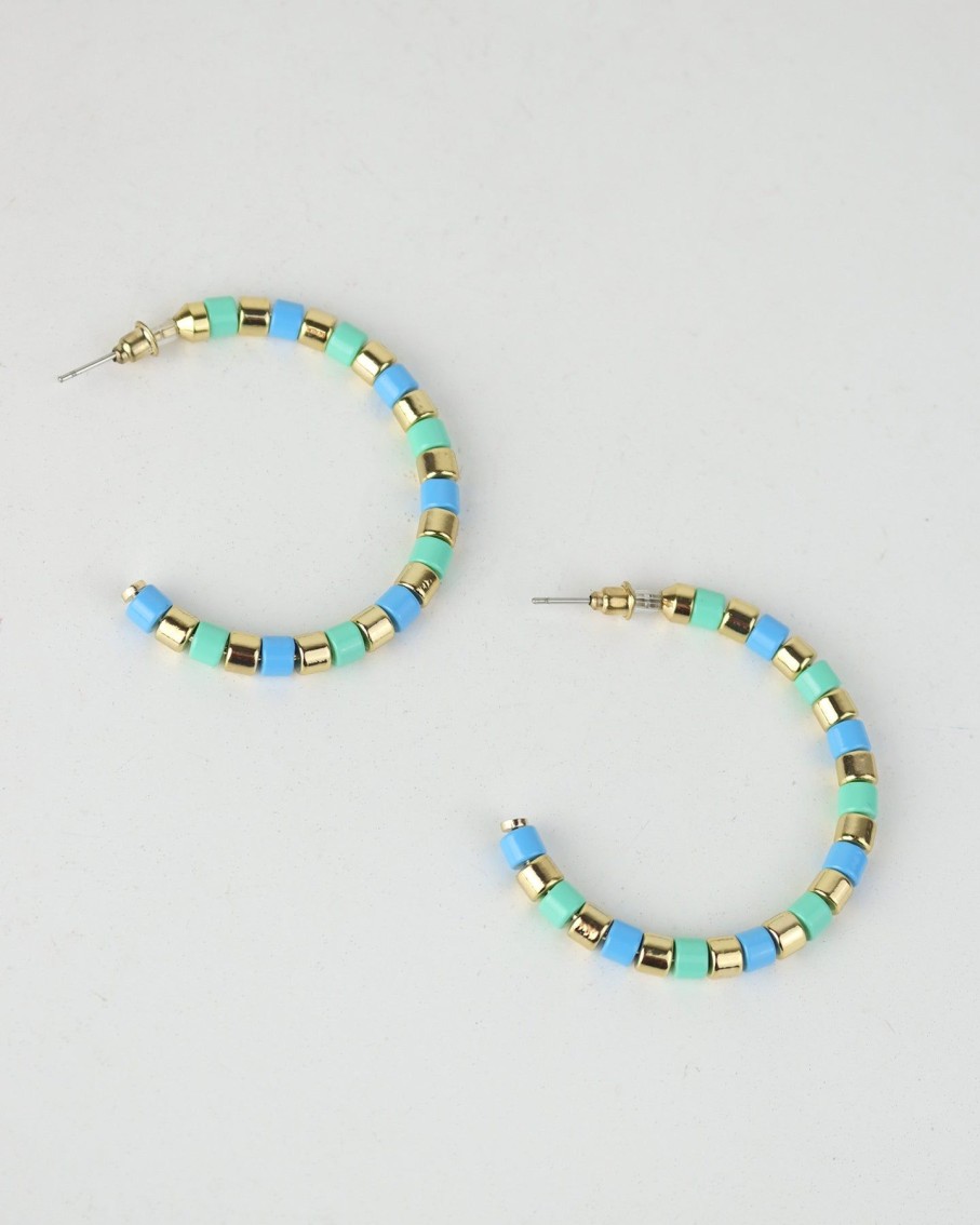 Women 227 Earrings | Minted Blue And Green Striped Hoops