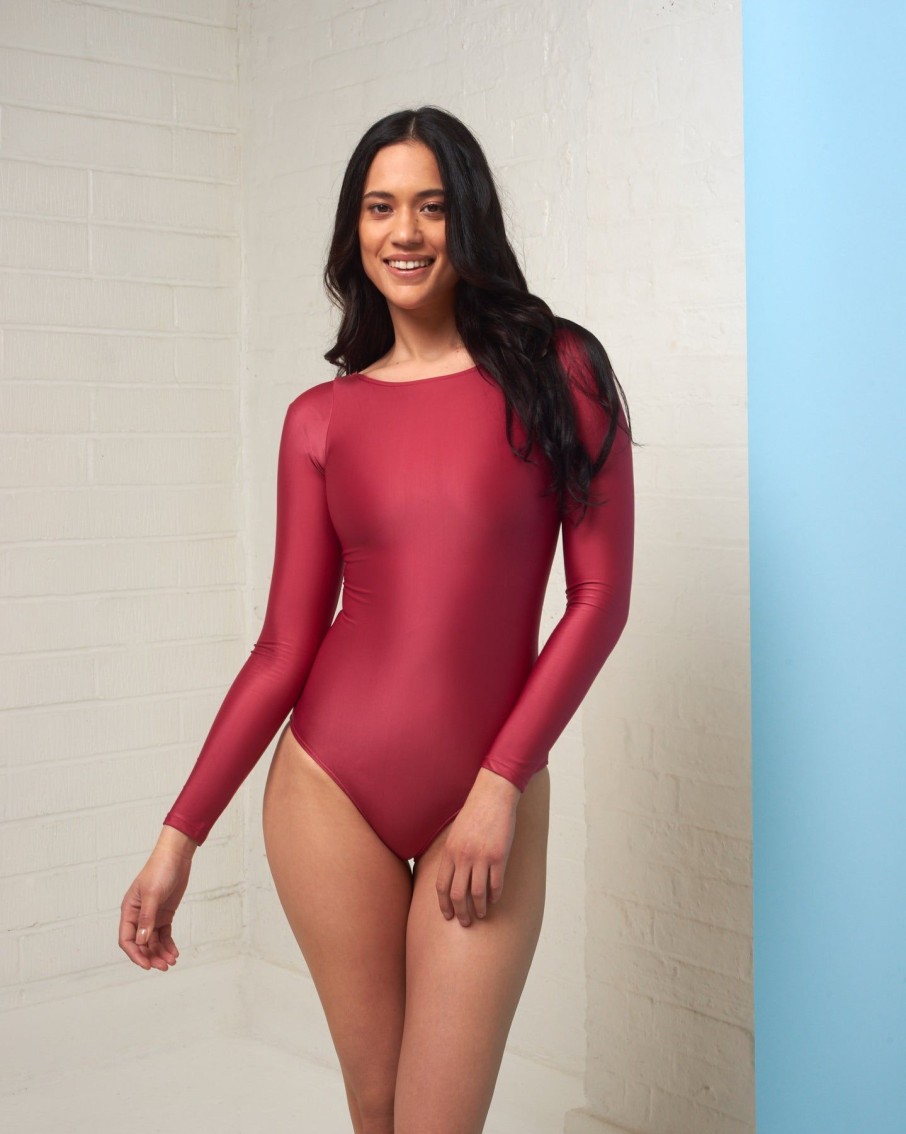 Women Cia Maritima Bodysuits | Ruby Red Long Sleeve Bodysuit