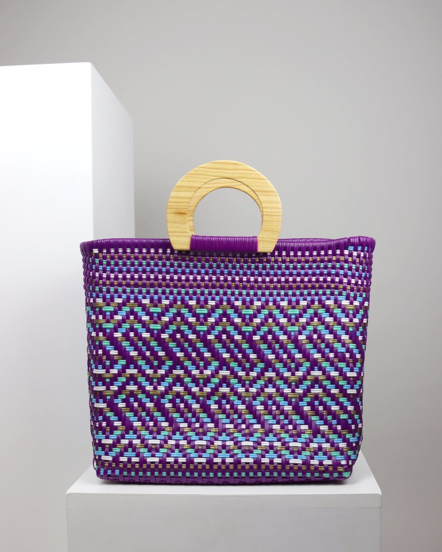 Women BLAIZ Mexico Beach Bags | Yesenia Wooden Handle Woven Tote