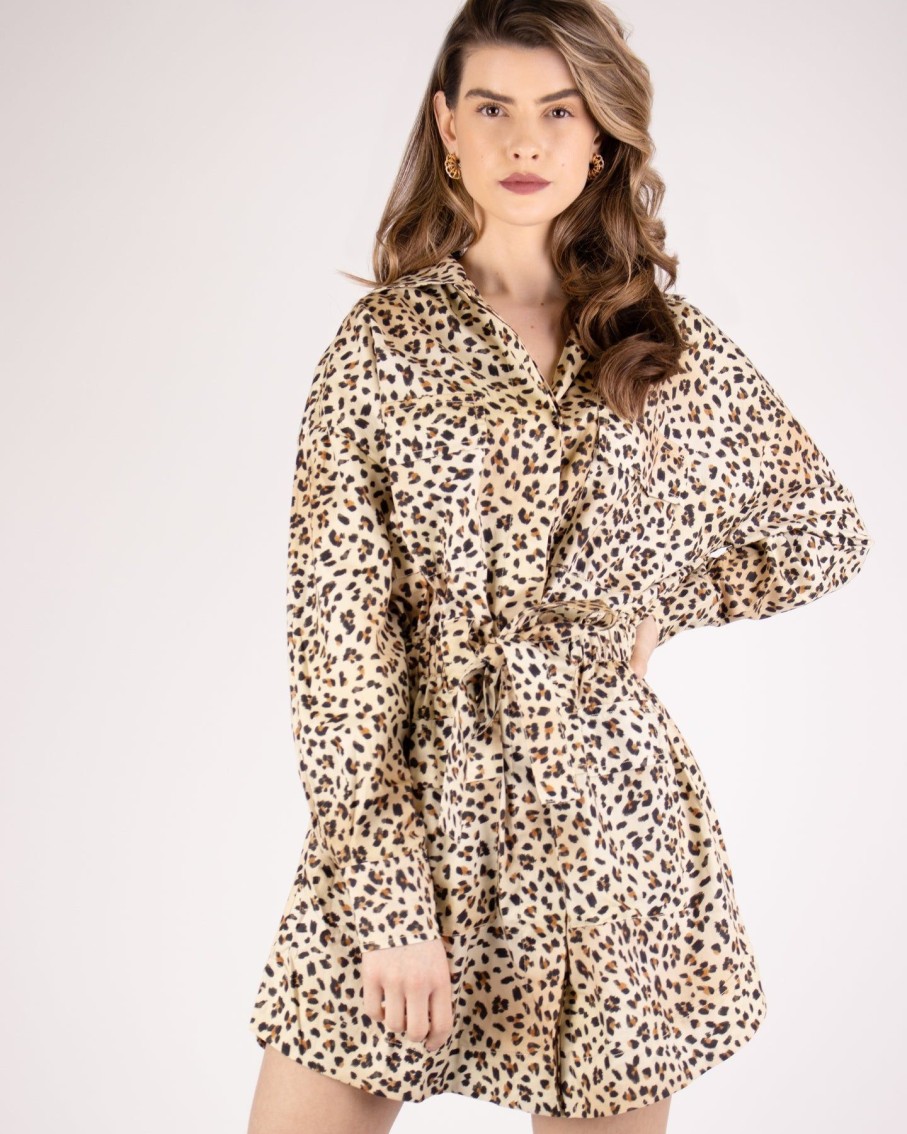 Women Animale Dresses | Leopard Print Mini Shirt Dress