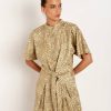 Women Greek Archaic Kori Shirts & Blouses | All Over Tea And Gold Front Ties Shirt