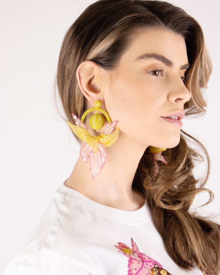 Women Arara for BLAIZ Earrings | Lemon And Pink Vines And Shines Beaded Earrings