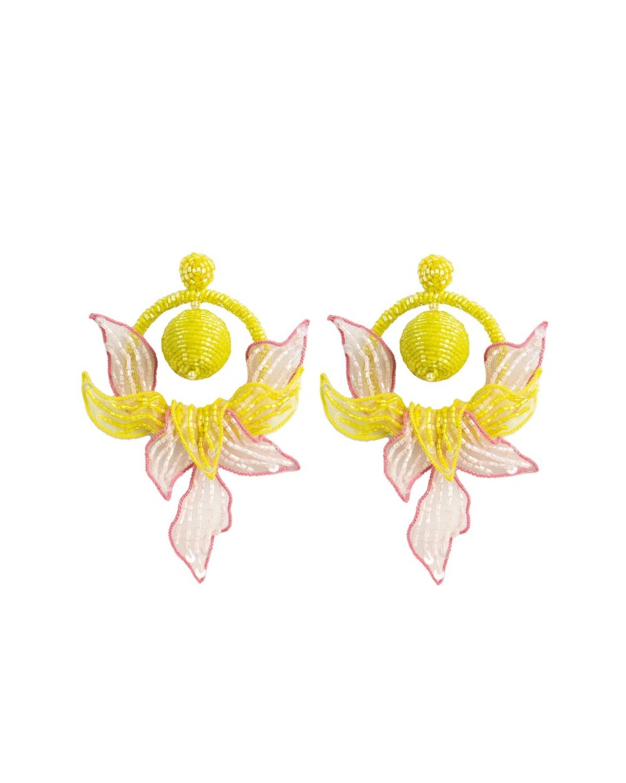 Women Arara for BLAIZ Earrings | Lemon And Pink Vines And Shines Beaded Earrings