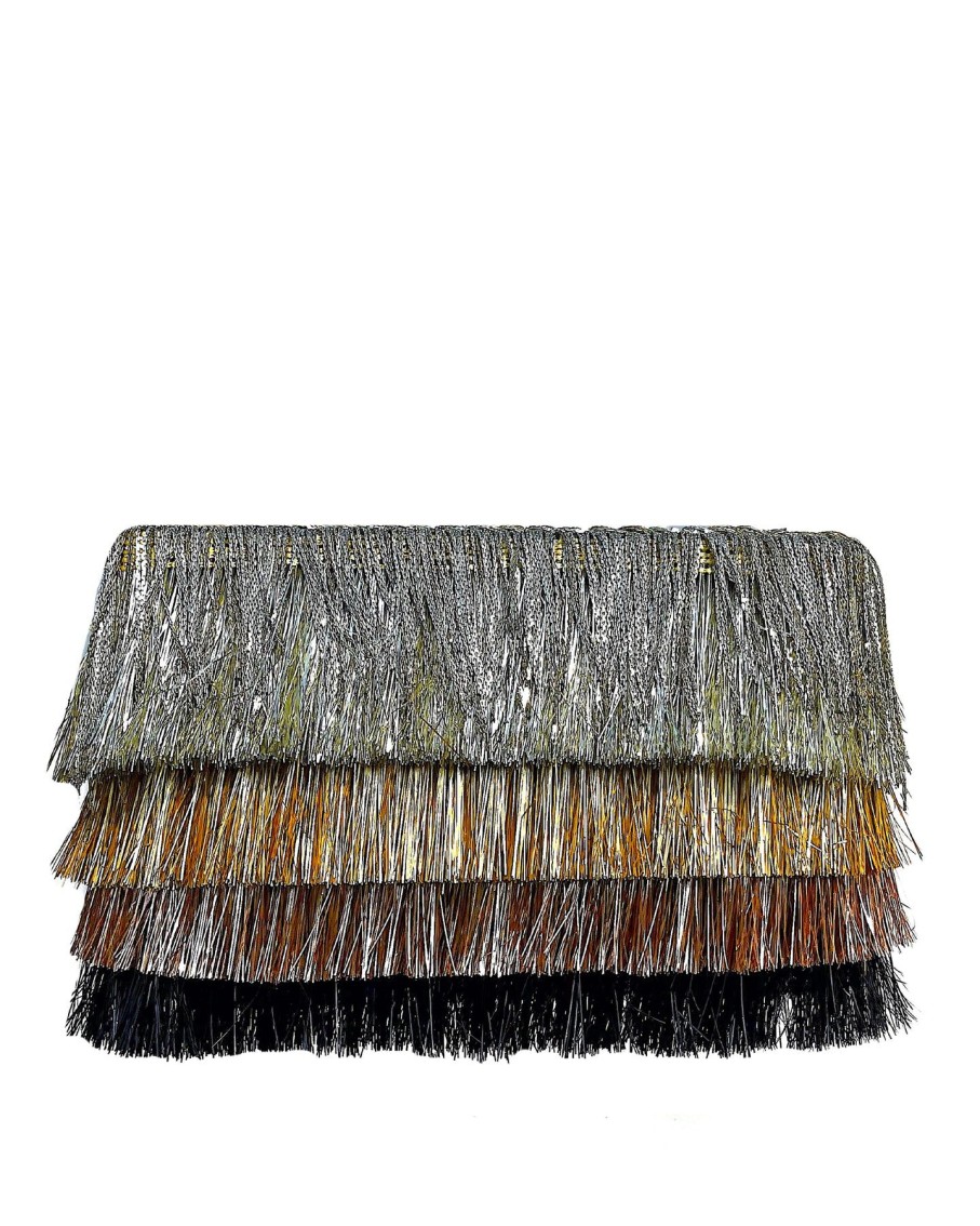 Women Simitri Clutches | Ombre Metallic Tiered Fringe Clutch