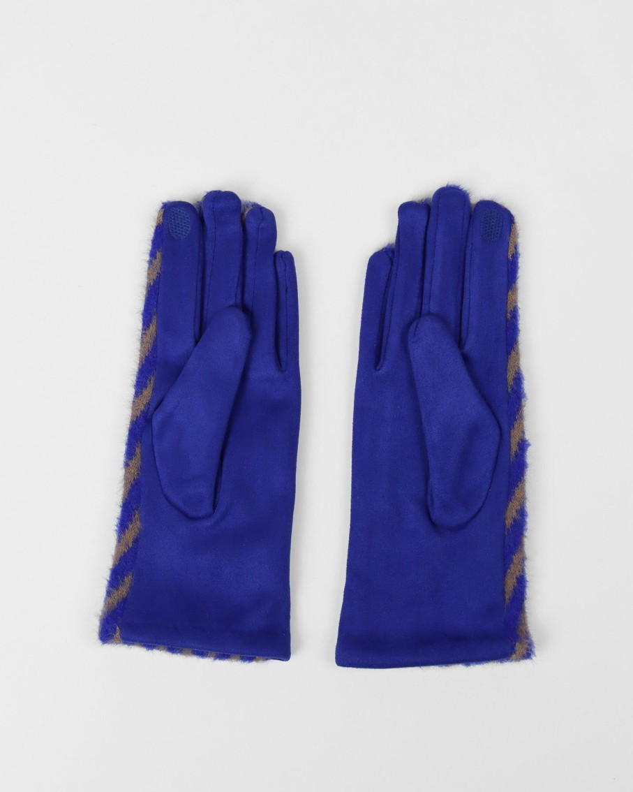 Women BLAIZ Hats, Gloves & Scarves | Cobalt Blue And Grey Chevron Print Faux Suede Gloves