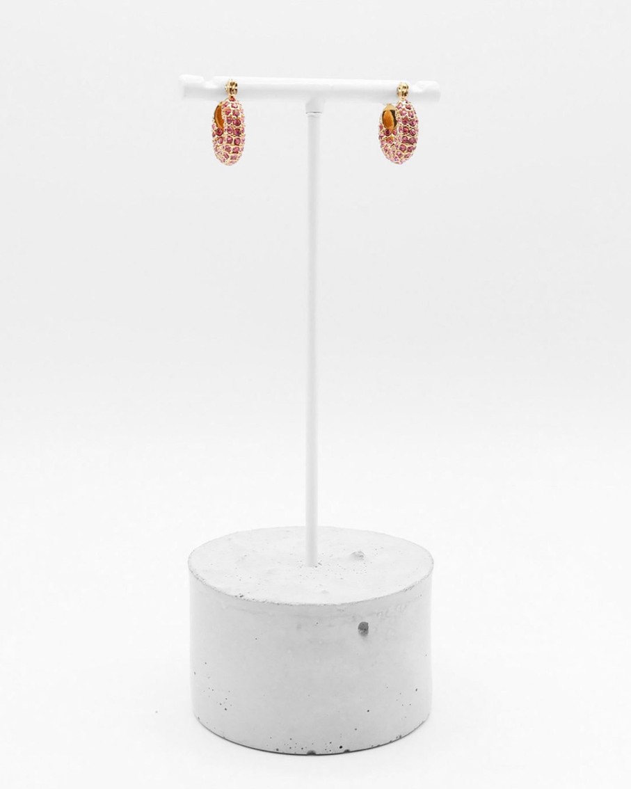 Women 227 Earrings | Pink Mini Gold Crystal Hoop Earrings