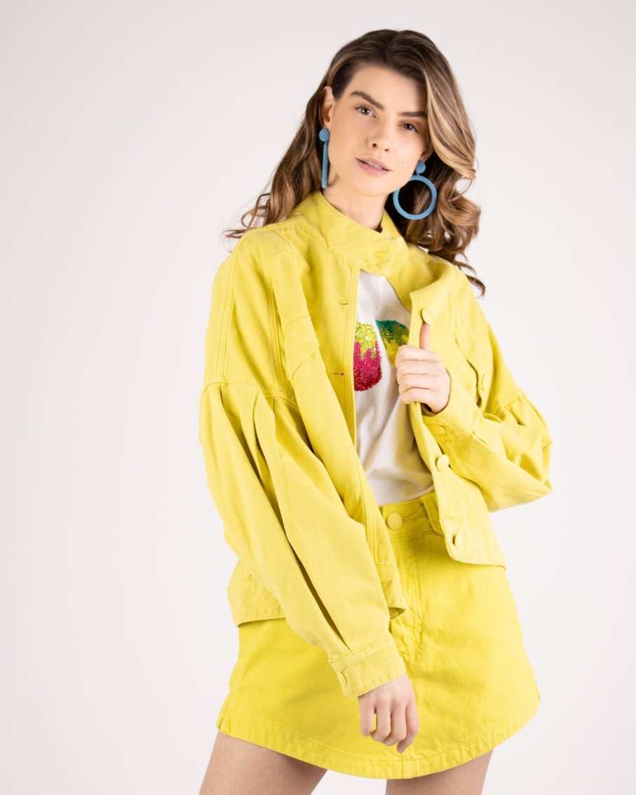 Women Animale Coats & Jackets | Sarja Yellow Meadow Long Sleeve Bomber Jacket