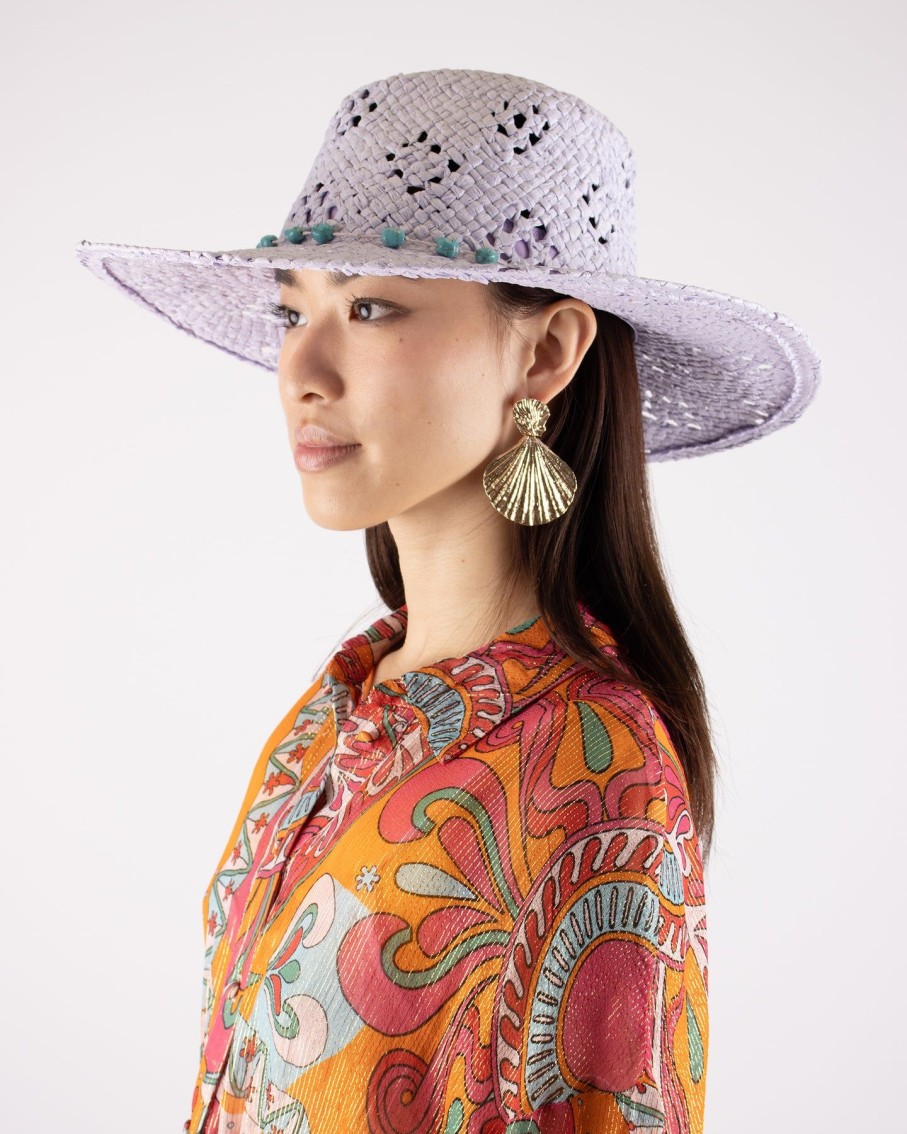 Women Blaiz Hats, Gloves & Scarves | Brigitte Lilac Turquoise Stones Paper Straw Hat