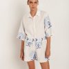 Women Greek Archaic Kori Shorts | Mini Peacocks White And Blue Shorts