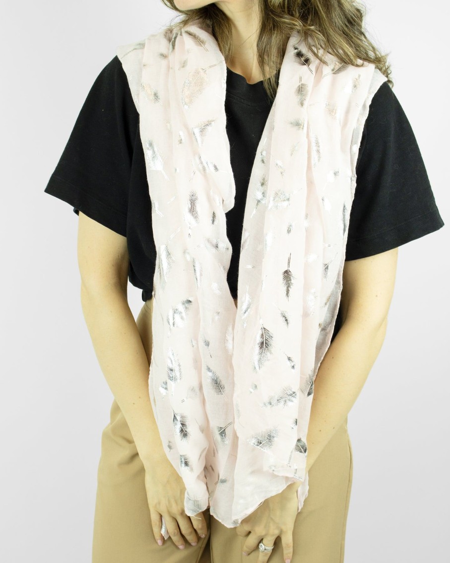 Women 227 Hats, Gloves & Scarves | Peach Pink Silver Feather Sheer Scarf