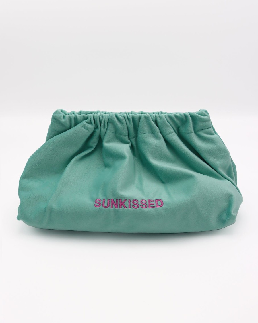 Women Island Clutches | Sunkissed Aquamarine Green Velvet Clutch