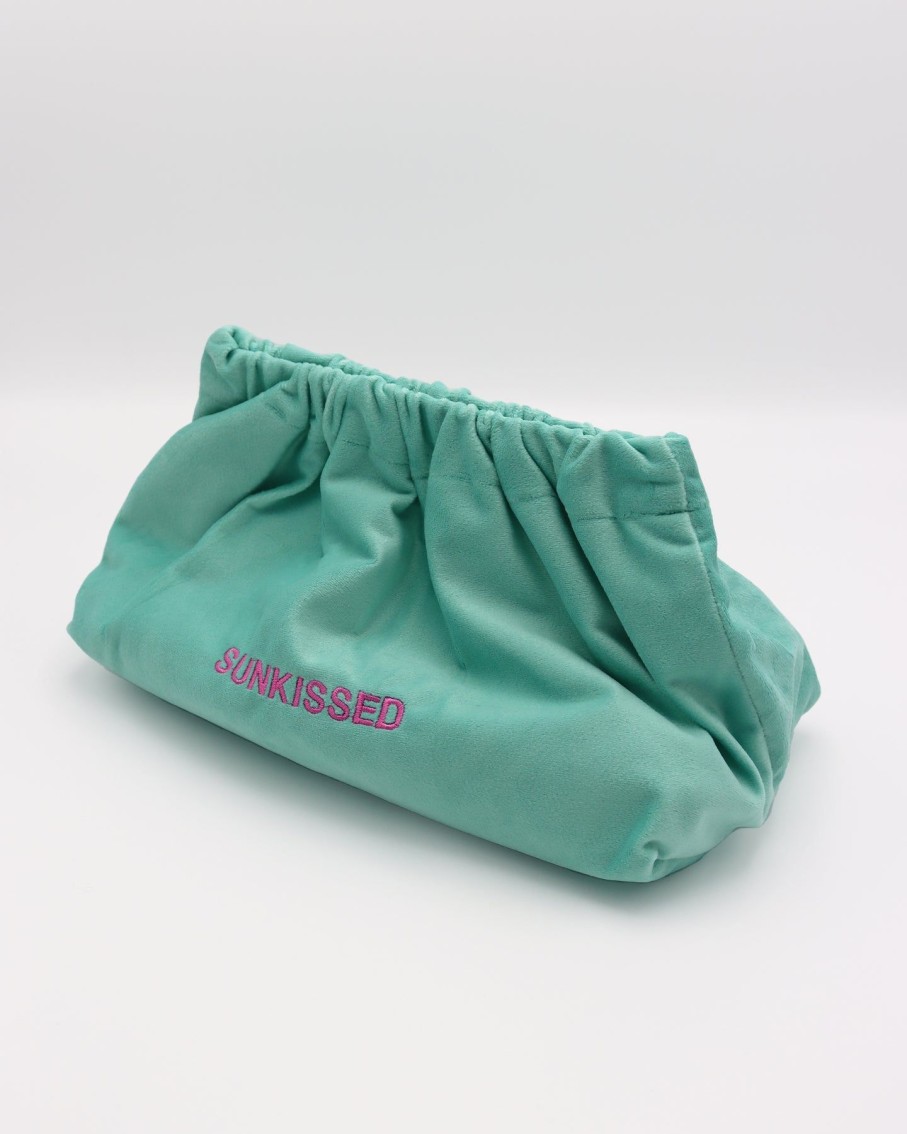 Women Island Clutches | Sunkissed Aquamarine Green Velvet Clutch