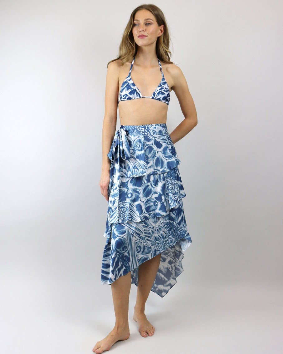 Women Agua De Coco Skirts | Blue Ara Ruffle Midi Skirt