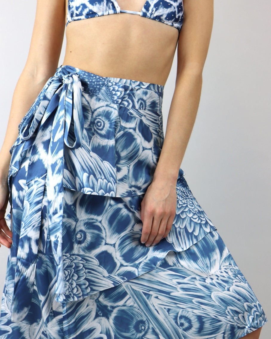 Women Agua De Coco Skirts | Blue Ara Ruffle Midi Skirt