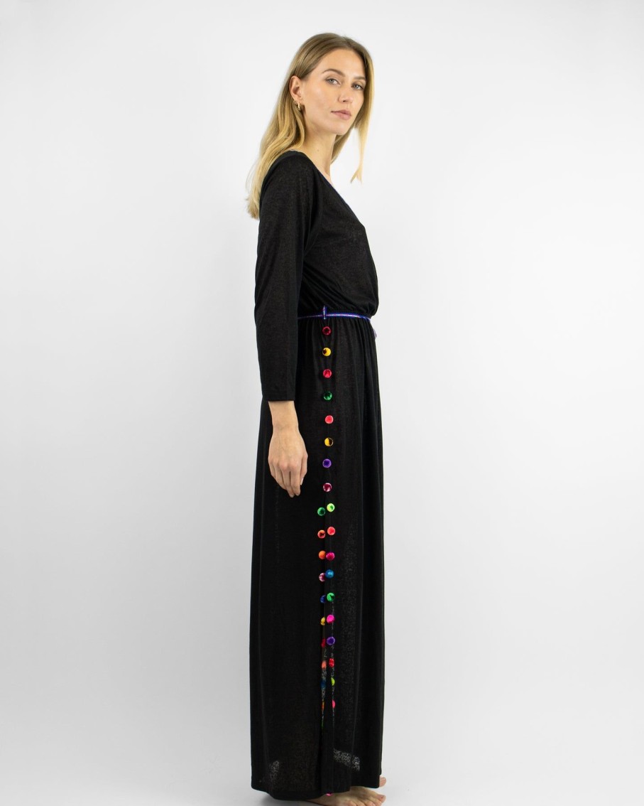 Women Pitusa Dresses | Santorini Black Printed Slits Maxi Dress