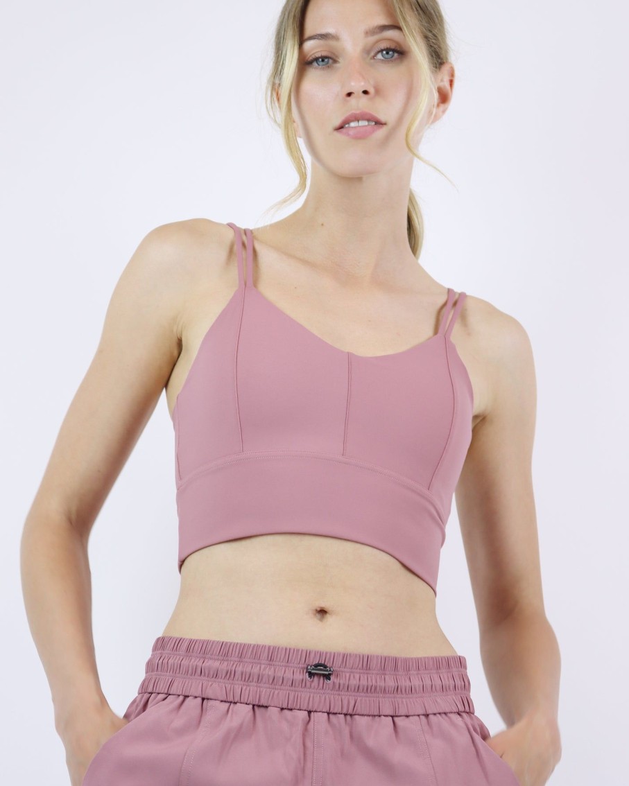 Women BLAIZ Activewear Activewear | Dusty Pink Vivian Longline Straight Strappy Sports Bra