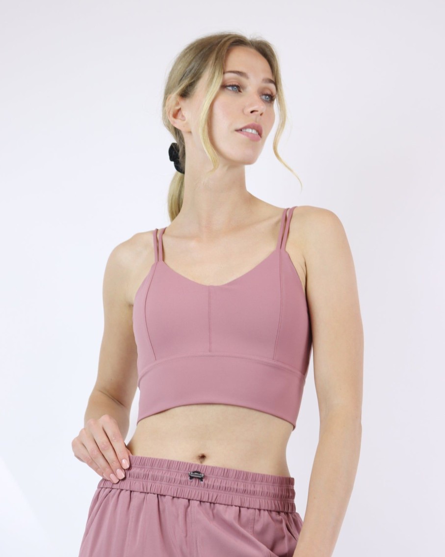 Women BLAIZ Activewear Activewear | Dusty Pink Vivian Longline Straight Strappy Sports Bra