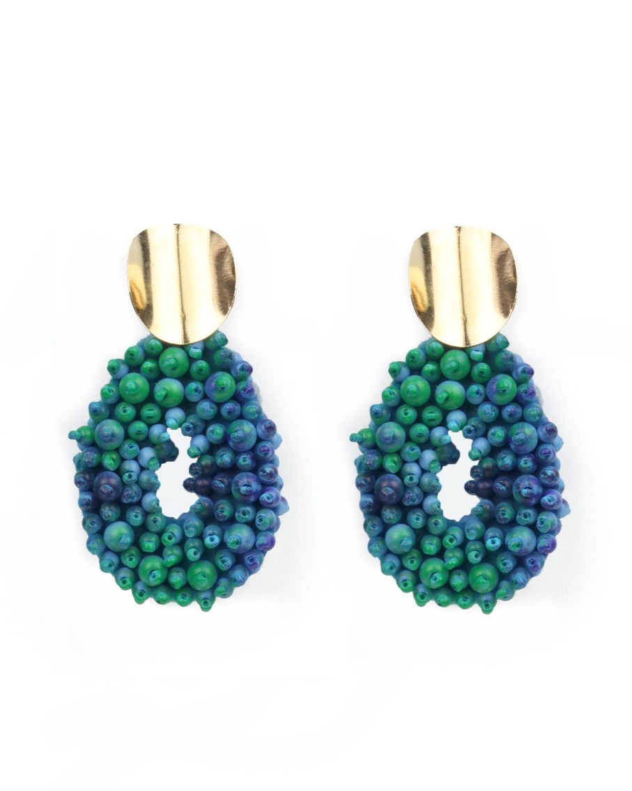 Women 227 Earrings | Tie Dye Mermaid Blue Beaded Earrings