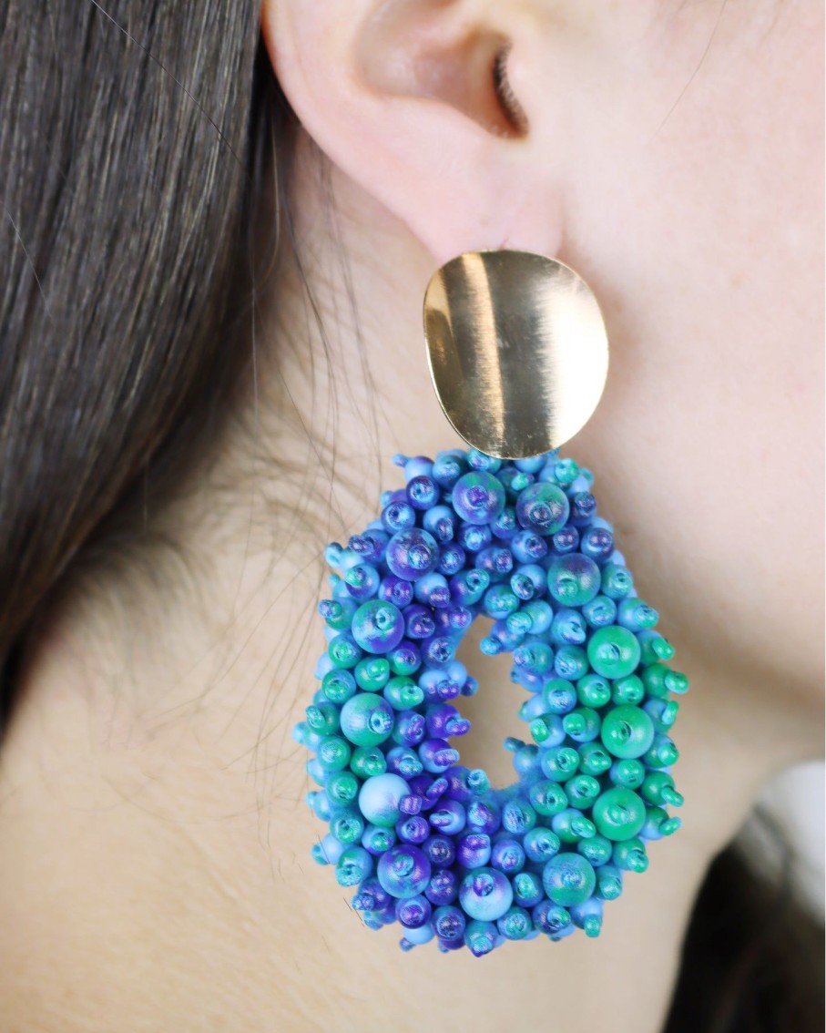 Women 227 Earrings | Tie Dye Mermaid Blue Beaded Earrings