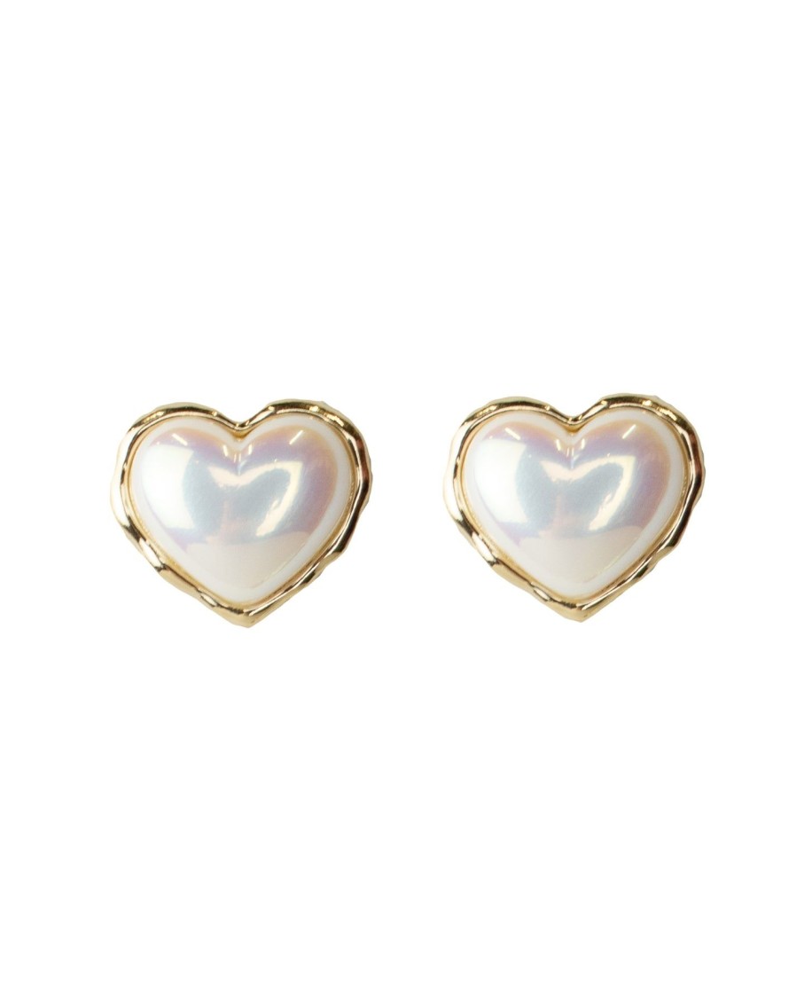 Women 227 Earrings | Heart White Holographic Pearl Stud Earrings