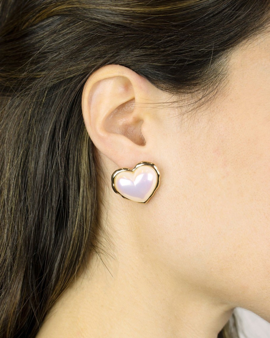 Women 227 Earrings | Heart White Holographic Pearl Stud Earrings