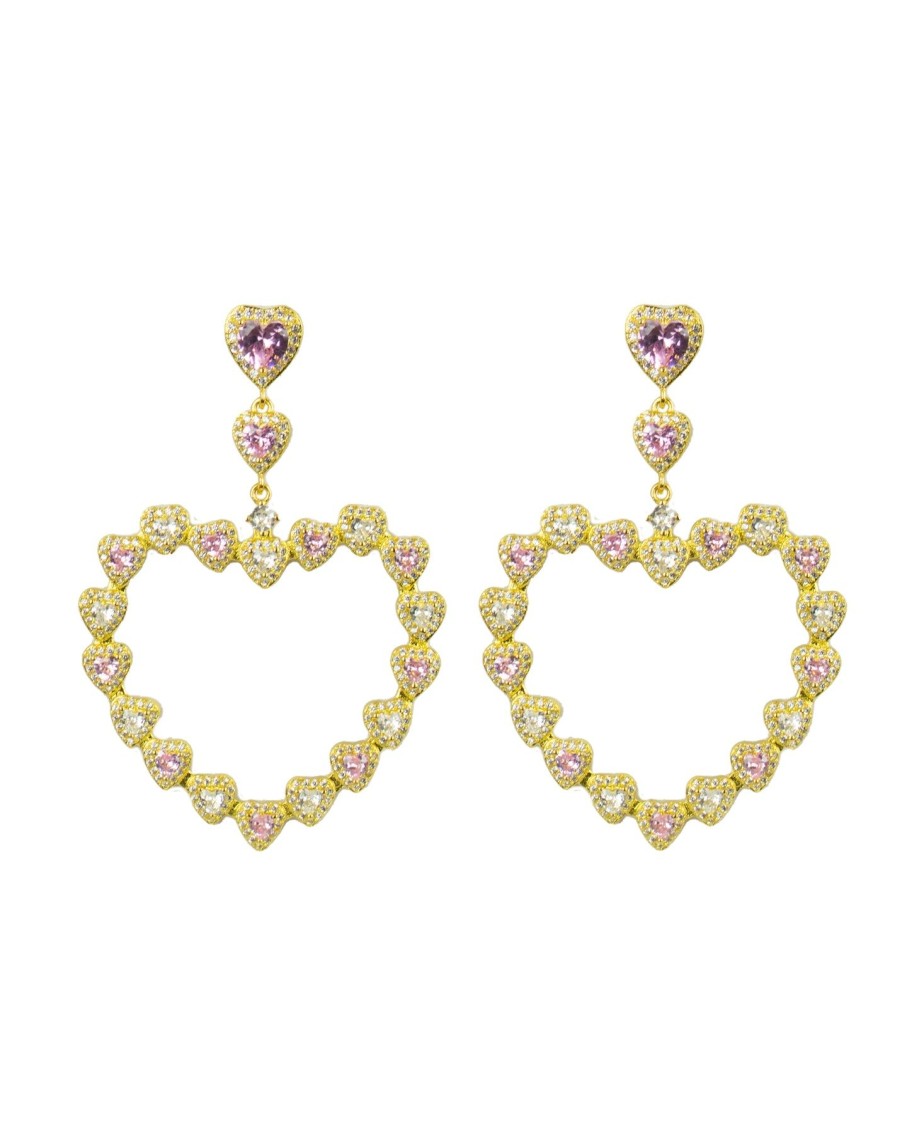 Women 227 Earrings | Candy Pink Gem Heart Shaped Drop Earring