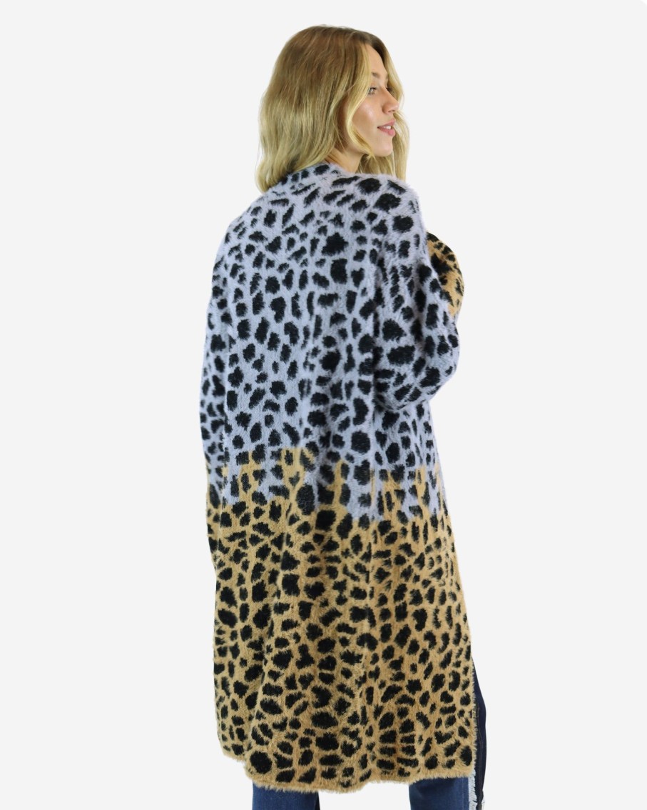 Women On Blue Jumpers & Cardigans | Two-Tone Cheetah Print Cardigan