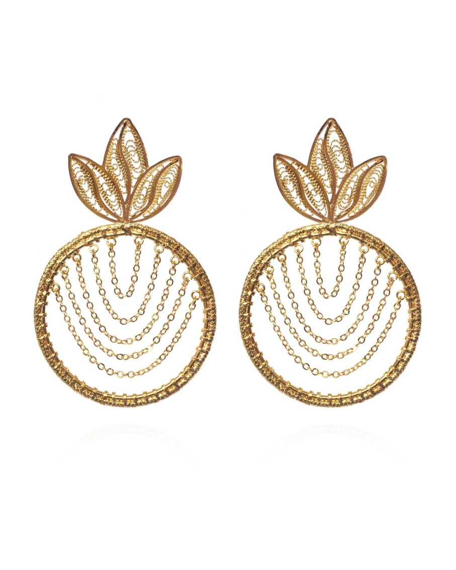 Women Ana Carolina Valencia Earrings | Gold Tropicalia Pina Chain Hoops