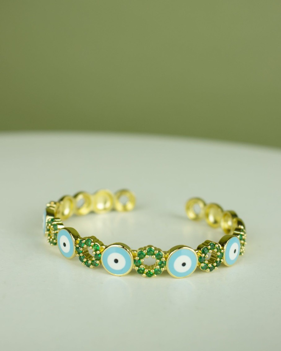 Women 227 Bracelets | Turquoise Evil Eye Green Donut Gem Gold Cuff Bracelet