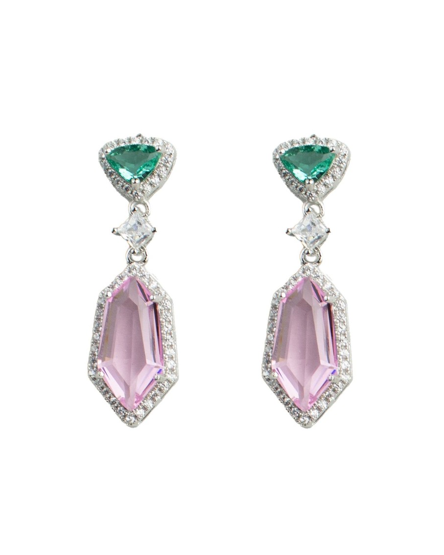 Women 227 Earrings | Princess Turquoise Peach Drop Gem Earrings