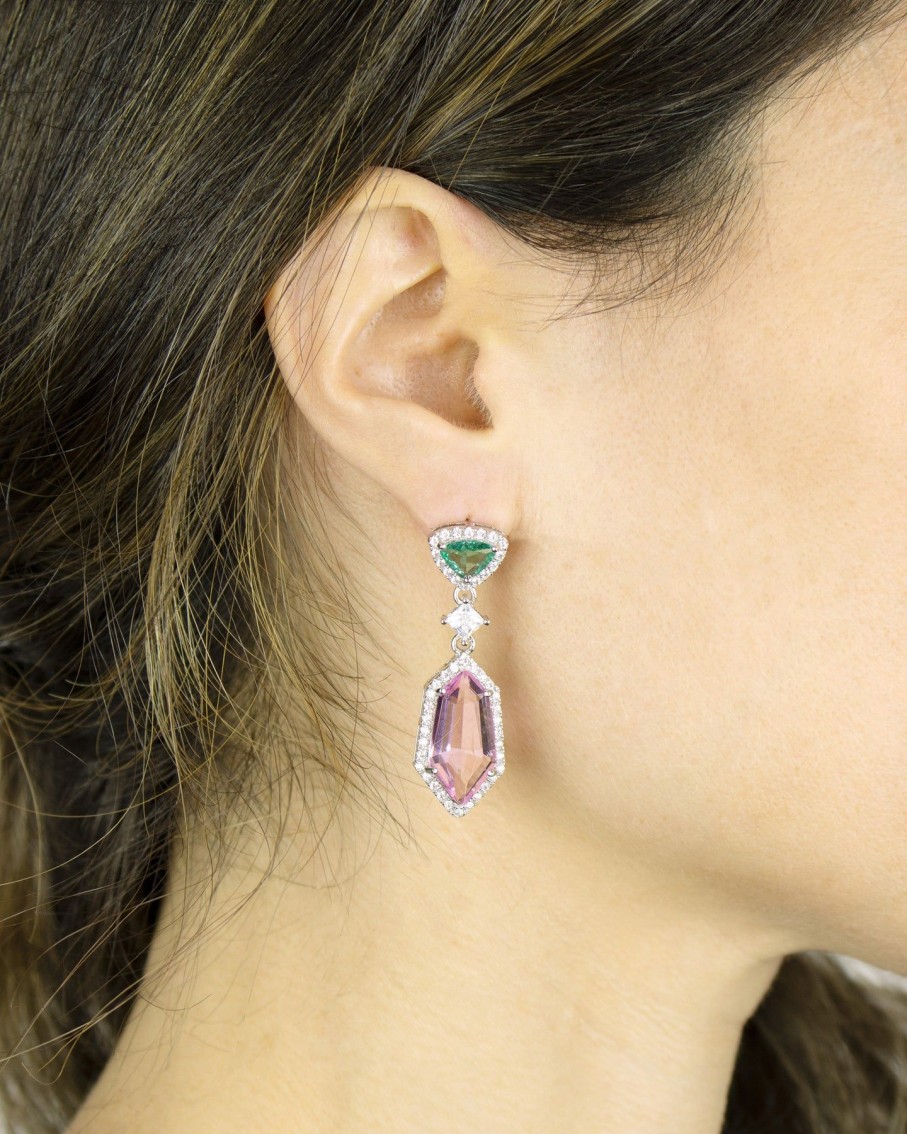 Women 227 Earrings | Princess Turquoise Peach Drop Gem Earrings