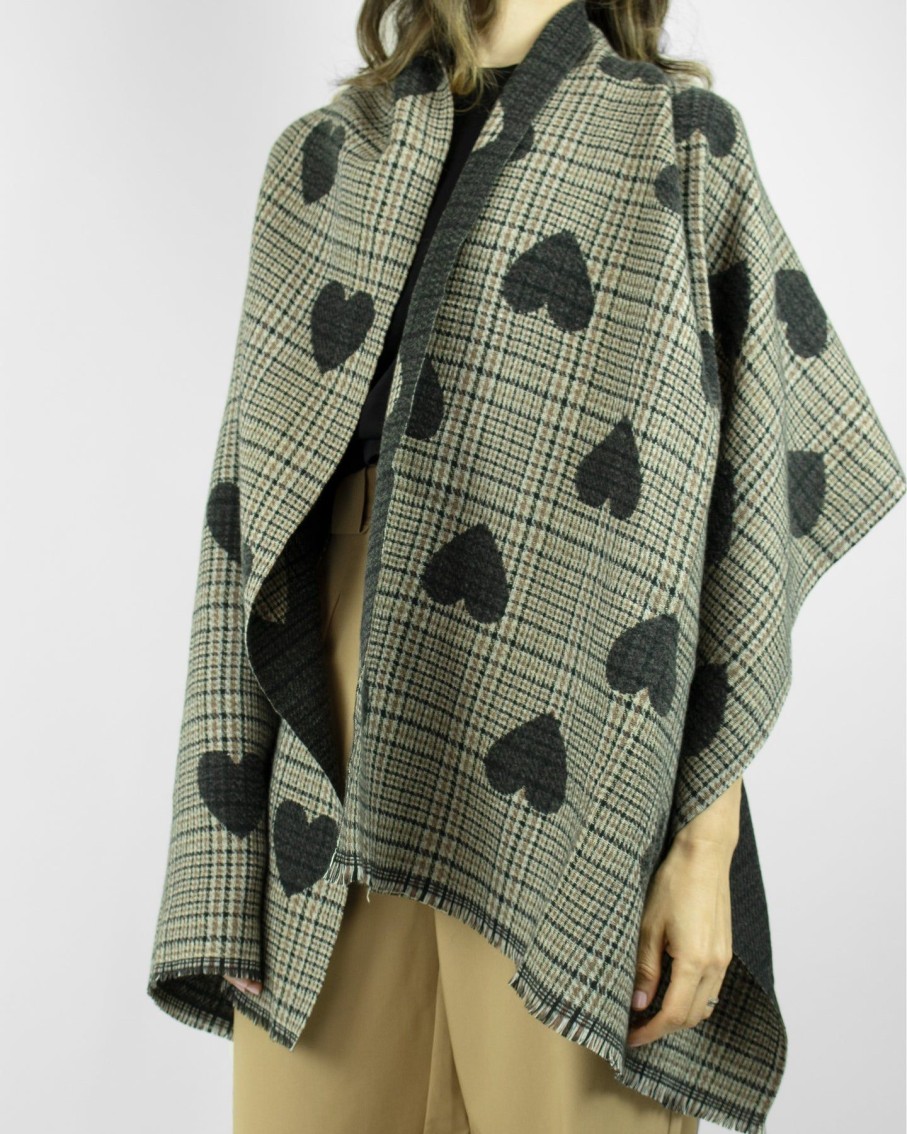 Women 227 Hats, Gloves & Scarves | Black Double-Sided Heart Tweed Oversized Scarf