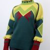 Women Mitawa Jumpers & Cardigans | Green, Yellow & Burgundy Merino Sweater